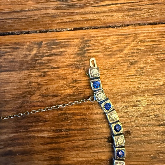 Antique Elegant Blue and White Rhinestone and Silver Bracelet - Picture 3 of 7